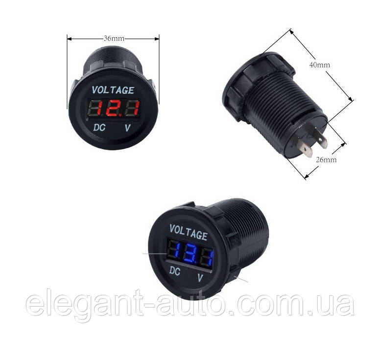 Вольтметр врізний круглий 12-24V помаранчевий дисплей, 28*37*мм A27-1 Amber