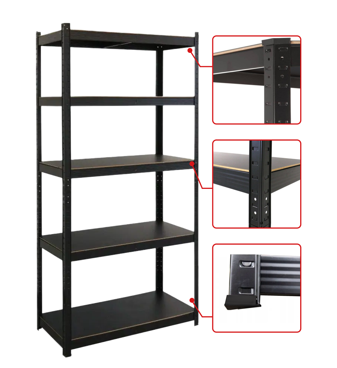 Стелаж 180х90х40 см повністю чорний 5 полиць універсальний міцний та оцинкований з металу не псує підлогу Siker