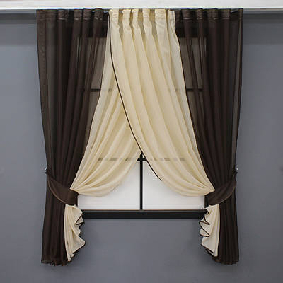 Кухонні шторки (400х170см.) з підв'язками. Колір венге з бежевим. Код 096к 52-1006