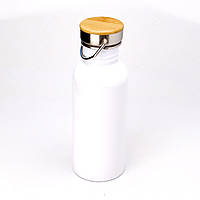 Термос фляга для сублімації з бамбуковою кришкою, 600 мл Білий