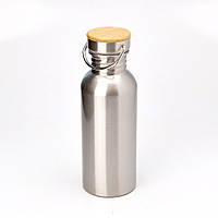Термос фляга для сублімації з бамбуковою кришкою, 600 мл Сріблястий