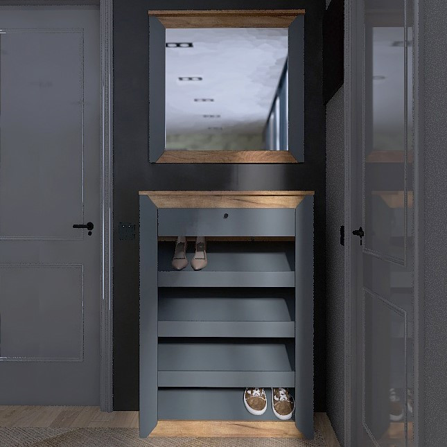 Тумба для взуття із дзеркалом Нордік 800 Еверест Дуб крафт золотий, Графіт, фото 1