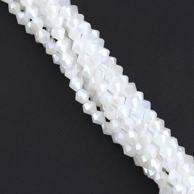 Намистини кришталеві Біконус 6х5,8 мм Ø 1 мм (+-46 шт.) Білий АВ, фото 1