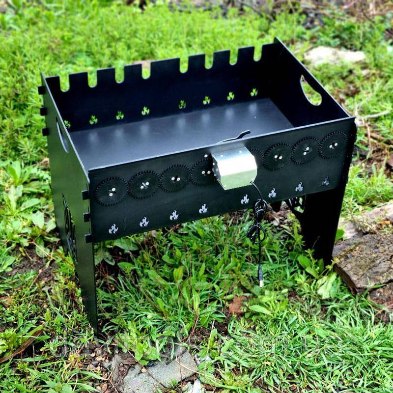 Мангал розбірний низький з автоматичною шашличницею 6 шампурів + Чохол, фото 1