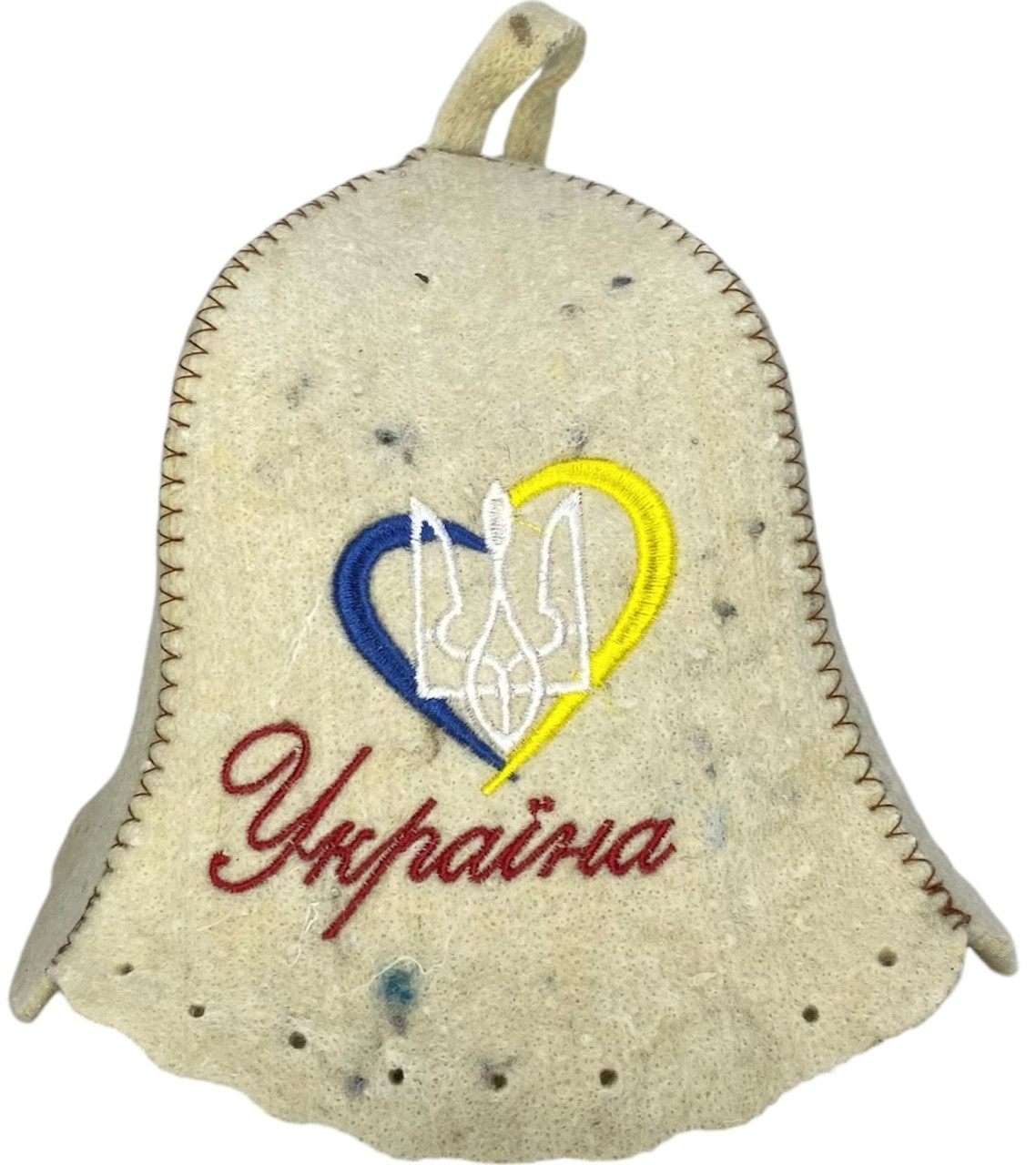 Шапка для бані та сауни з вовни Тризуб у сердці