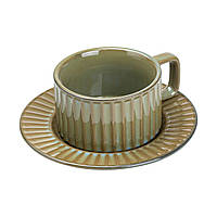 Керамічна чашка на 250 мл із блюдцем у французькому стилі Смарагдова