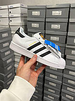 Чоловічі Кросівки Adidas Superstar White Black Classic Адідас Суперстар білі шкіра демісезон класичні, фото 3