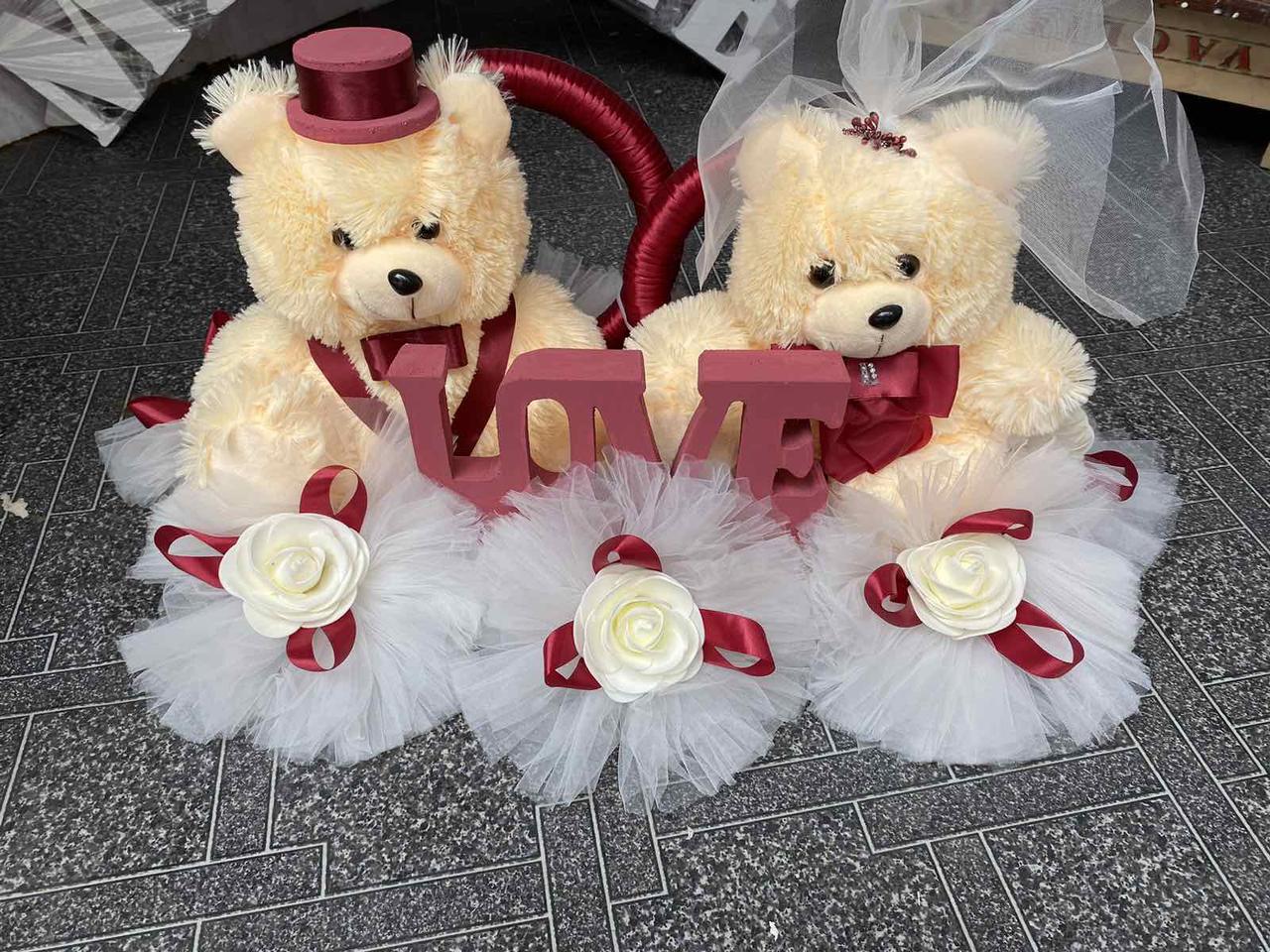 Екібана на весільне авто з медведиками, вишневі (колір на замовлення), фото 1