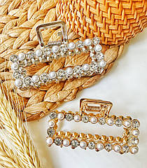 Краб для волосся гуртом 7*3,5 см метал/стрази/перлина 6 шт./пач. ДВА КІЛЬОРИ