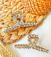 Краб для волосся гуртом 7,5*3 см метал/стразі 6 шт/пач. ДВА КОЛЬОРИ