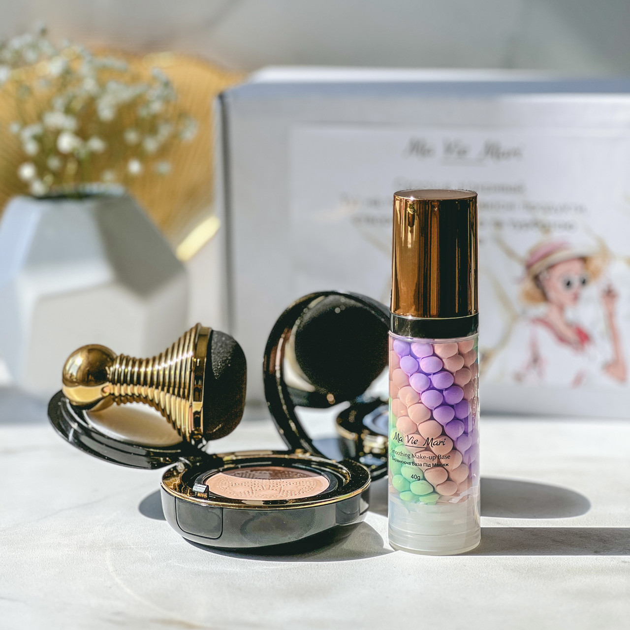 Набір Кушон BB cream Ma vie Mari + 3-х кольорова база під макіяж Ma vie Mari
