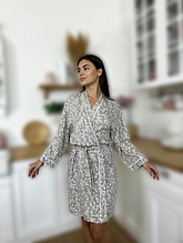 Жіночі халати COSY полірований штапель розмір S, халат душовий жіночий якісні Сірий з візерунком