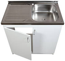 Тумба кухонна Біла з мийкою 80x50 (0,6 мм, права чаша), сифон