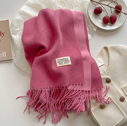 Кашеміровий шарф EST. 2023 двусторонній 180*70 см рожевий, фото 2