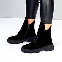 Жіночі черевики демісезонні молодіжні чорні натуральна замша