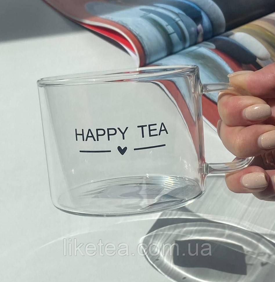 Кухоль скляний "Happy Tea" 500 мл прозорий