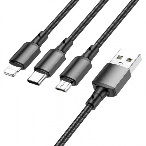 Кабель Borofone BX72 3in1 USB - (Lightning+MicroUSB+Type-C) 2A/1m (Чорний)