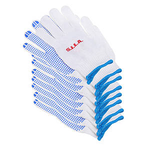 Рукавички бавовняні робочі 12 пар білі з ПВХ точкою (в-во S.I.L.A. AC) SL11.WG600G.S10.SET-PRO