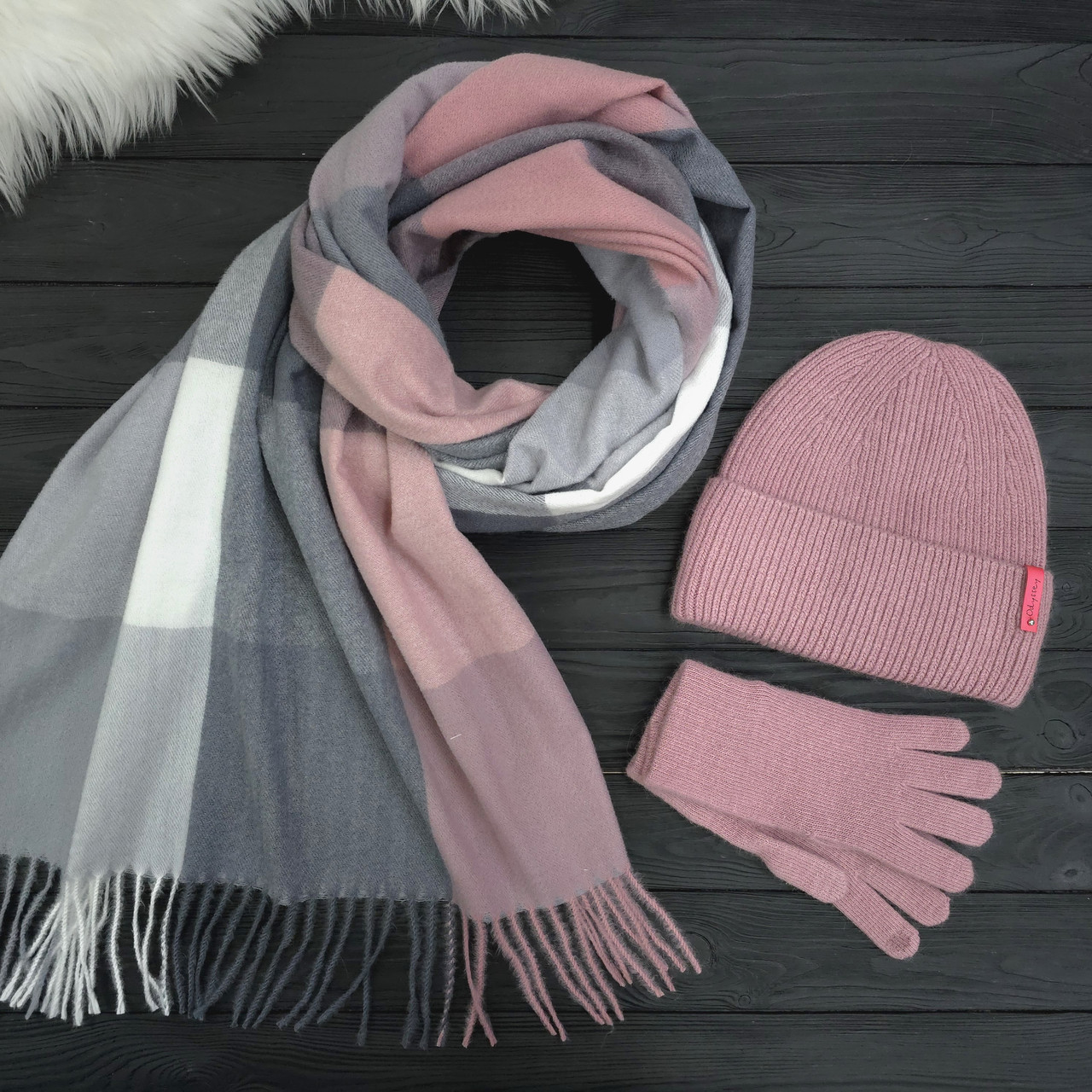 Комплект жіночий зимовий ангора з вовною на флісі (шапка+шарф+рукавички) ODYSSEY 57-60 см Пудра 12977 - 1121 - 4118, фото 1