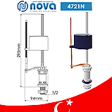 Поплавковий наповнювальний клапан зливного бачка унітазу нижньої подачі води 1/2" пластикова різьба NOVA 4721N, фото 2