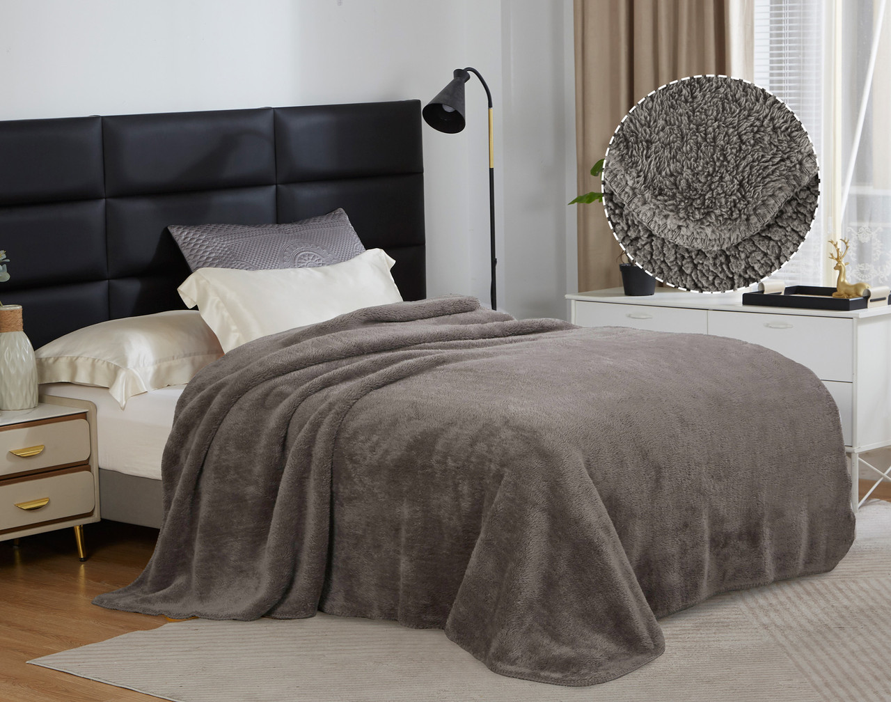 Плед-ковдра з шерпи та флісу какао Love You 150 x 200 см, фото 1