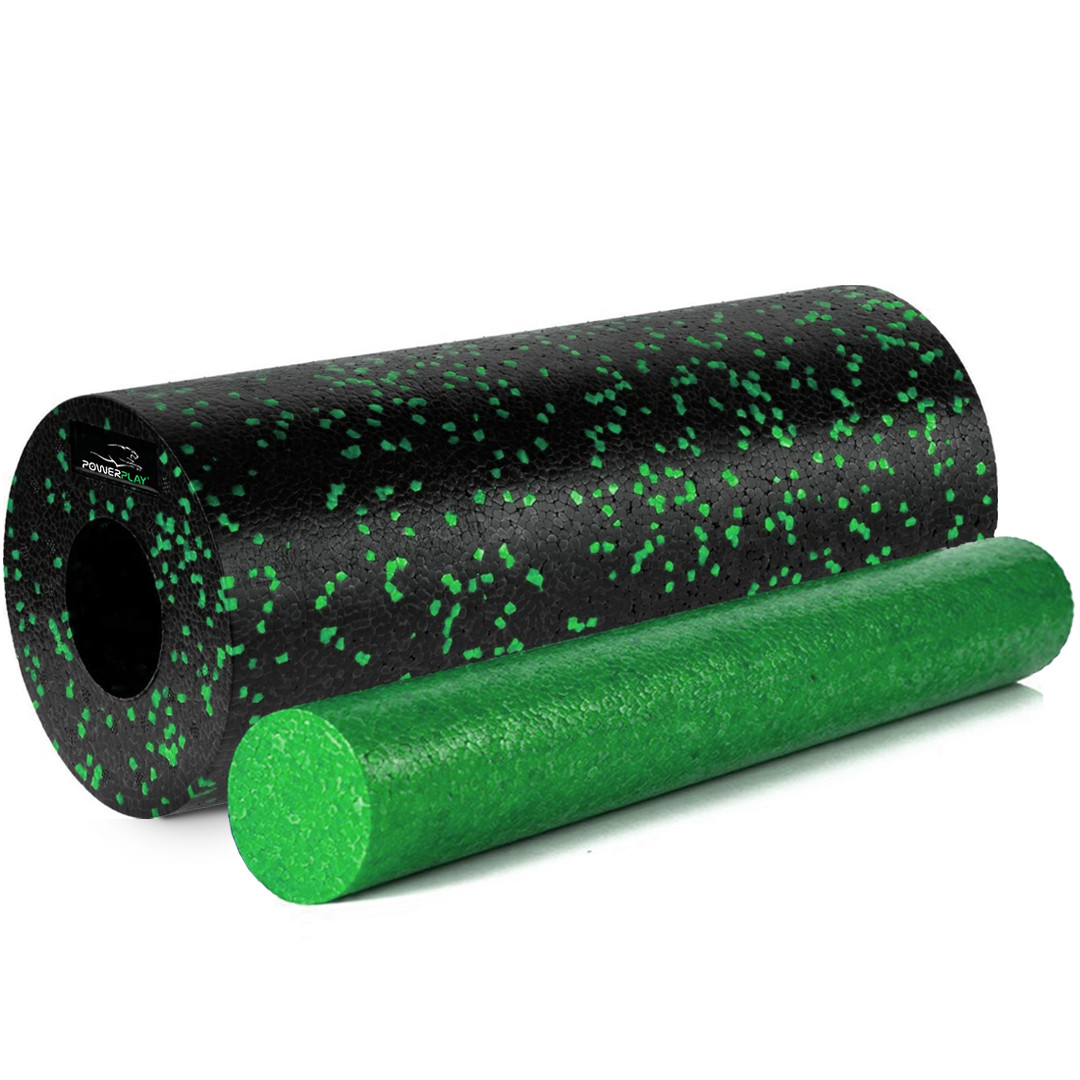Масажний ролик (роллер) гладкий PowerPlay PP-4348 2 in 1 EPP Foam Roller Чорно/Зелений (33x14см.), фото 1