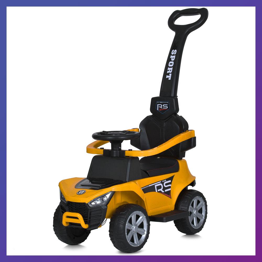 Дитяча каталка-толокар Bambi M 5764 з батьківською ручкою 2 в 1 Жовтий