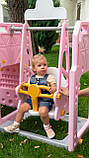 Дитячий пластиковий ігровий комплекс 2 в 1 гірка + гойдалка з будиночком і кільцем Bambi WM19090-8 для дому рожева, фото 3