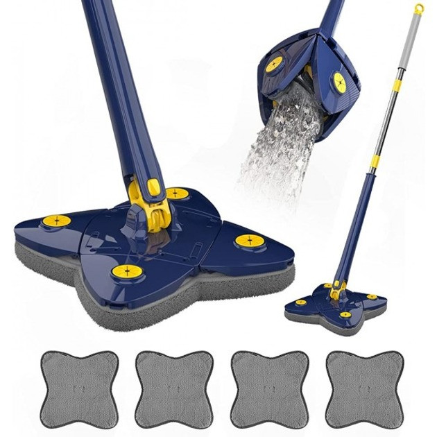 Телескопічна швабра з регульованою довжиною і функцією віджиму / Шабрабра, що обертається, на 360°, фото 1