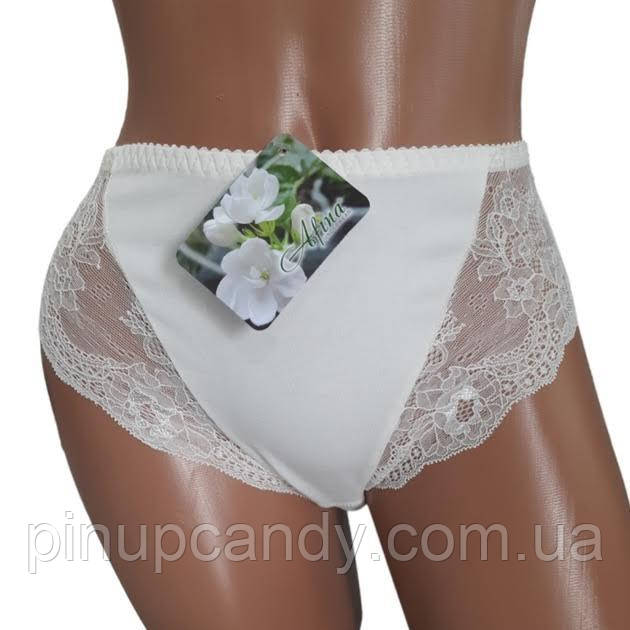 Трусики сліпи бавовняні з мереживом Афина 015 середня лінія талії молочні 3XL, фото 1