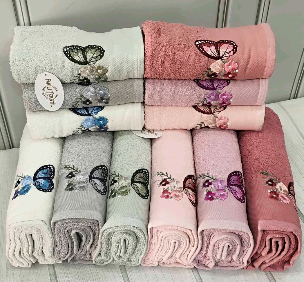 Великий набір рушників Fakili Tekstil "Butterfl" 12 предметів (банні, для обличчя та рук) бавовняні м'які Туреччина