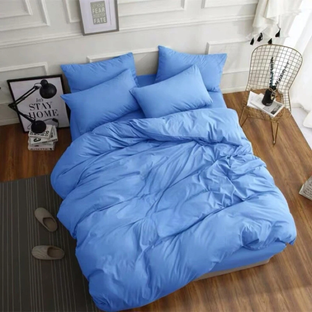 Євро постільна білизна 200х220 Однотонний блакитний сатин premium (23031) Бавовна 100%, фото 1