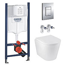 Інсталяція Grohe Rapid SL 3 в 1 3884966Q + Унітаз безобідковий Kroner Armada WHI513636 RIMLESS із сидінням