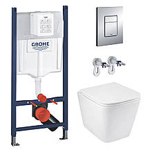 Інсталяція GROHE Rapid SL 3 в 1 3884966Q + Унітаз безобідковий Kroner Eifel WHI493436 RIMLESS із сидінням Slim
