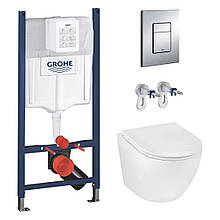 Інсталяція Grohe Rapid SL 3 в 1 3884966Q + Унітаз безобідковий Kroner Harz WHI493736 RIMLESS із сидінням Slim