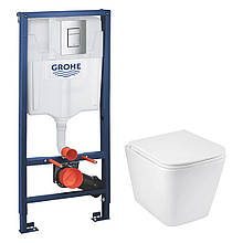 Інсталяція Grohe Rapid SL 3 в 1 38772001 + Унітаз безобідковий Kroner Eifel WHI493436 RIMLESS із сидінням Slim