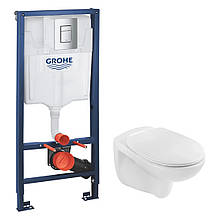Інсталяція Grohe Rapid SL 3 в 1 38772001 + Унітаз безобідковий Kroner A534UF Rimless із сидінням Slim