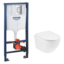 Інсталяція Grohe Rapid SL 3 в 1 38772001 + Унітаз безобідковий Kroner Harz WHI523632 RIMLESS із сидінням Slim