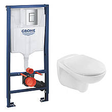 Інсталяція Grohe Rapid SL 3 в 1 38772001 + Унітаз безобідковий Kroner Oker WHI533536 Rimless із сидінням Slim