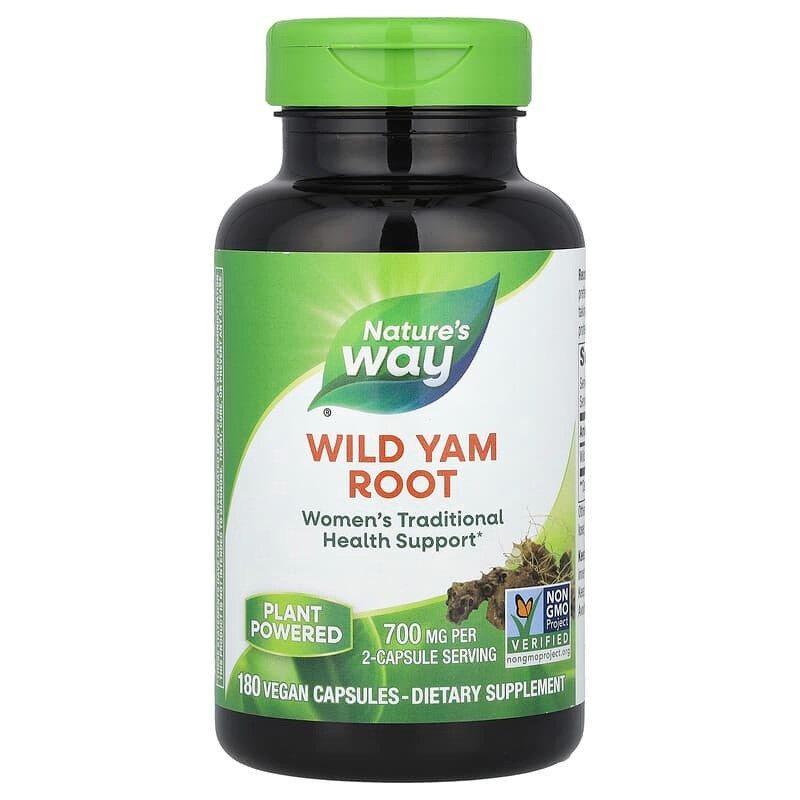 Корінь дикого ямсу 700 мг Nature's Way Wild Yam Root для жіночого здоров'я 180 веганських капсул, фото 1