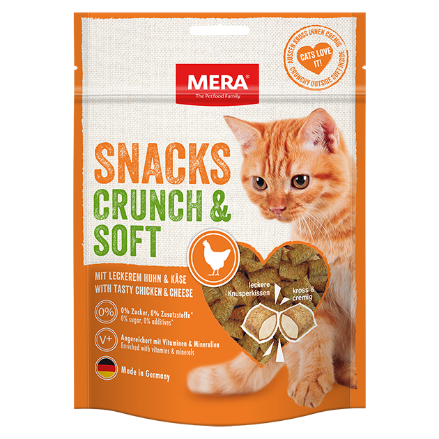 Снеки для котів із куркою та сиром MERA SNACKS Crunch & Soft Huhn&Käse, 200 г (*), фото 1