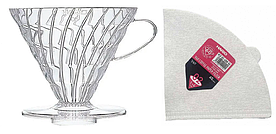 Пуровер Hario 02 прозорий + 40 фільтрів V60