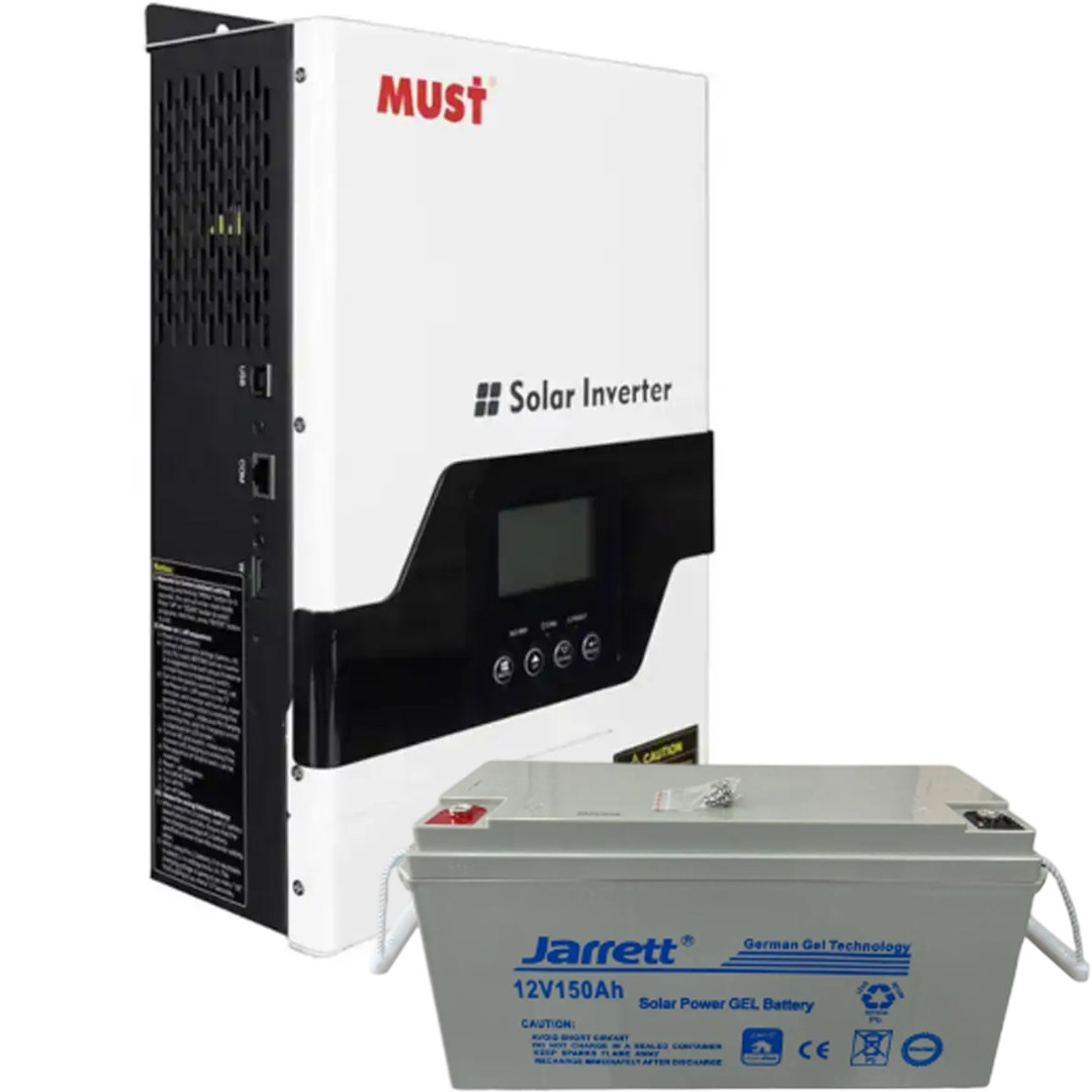 Набір Акумулятор Jarrett 12V 150Ah+Гібридний інвертор MUST PV18-1512VPM 1500W зі струмом 10/20A 160-275V, MPPT