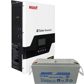 Набір Акумулятор Jarrett 12V 150Ah+Гібридний інвертор MUST PV18-1512VPM 1500W зі струмом 10/20A 160-275V, MPPT