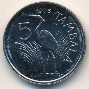 Малаві - Малави 5 тамбал, 1995 Герб на аверсе №1839, фото 1