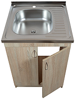 Тумба кухонна Дуб Сонома з мийкою 80x50 (0,6 мм, ліва чаша), сифон