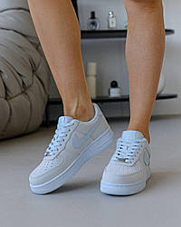 Жіночі шкіряні кросівки Nike Air Force 1 Grey Blue, кеди жіночі Найк сірі весна осінь. Жіноче взуття