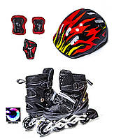 Комплект роликів "Super Power" з захистом і шоломом, чорного кольору, розмір 29-33