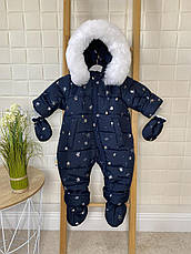 Зимовий дитячий теплий комбінезон з пінетками та рукавичками для новонароджених розмір 80, фото 2