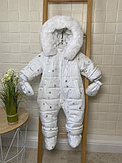 Зимовий дитячий теплий комбінезон з пінетками та рукавичками для новонароджених розмір 80, фото 4